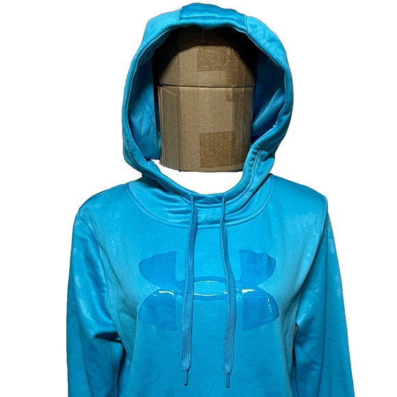 Under Armour Hoodie Womens Large Blue Chenille Shine Fleece Lined Big Logo - Picture 1 of 10